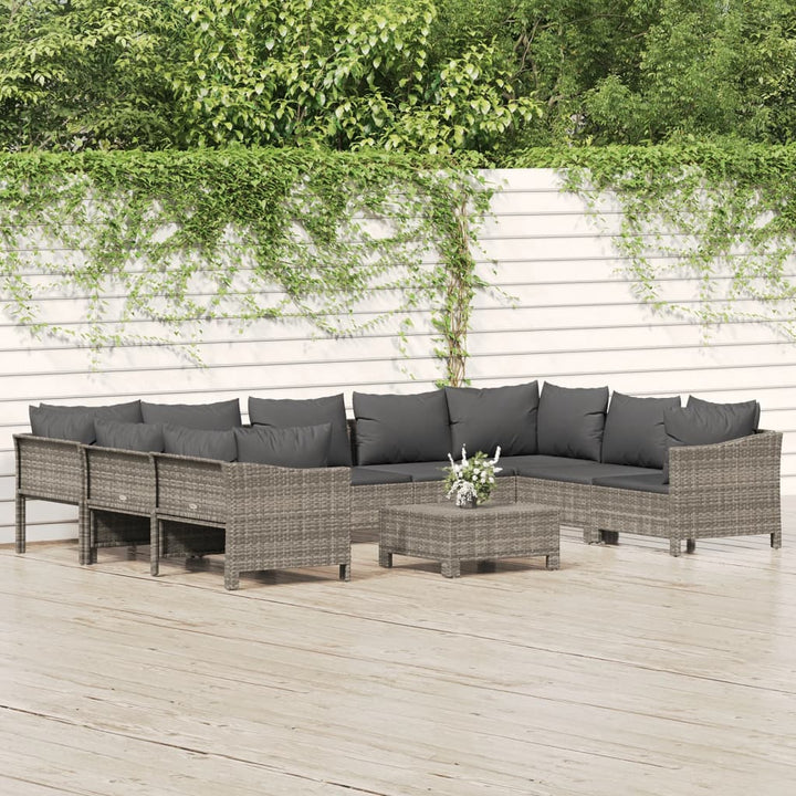 Set Mobilier De Grădină Cu Perne, 10 Piese, Gri, Poliratan