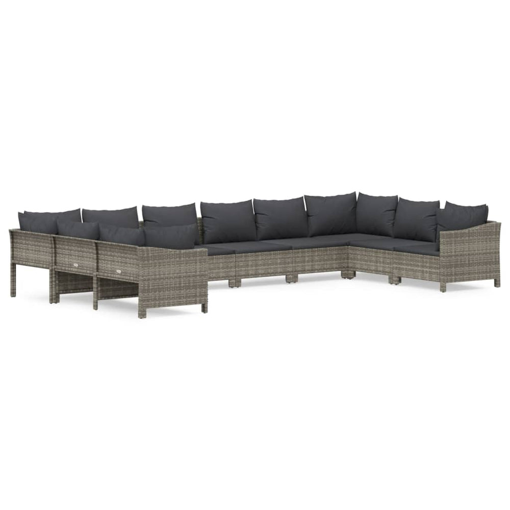 Set Mobilier De Grădină Cu Perne, 10 Piese, Gri, Poliratan