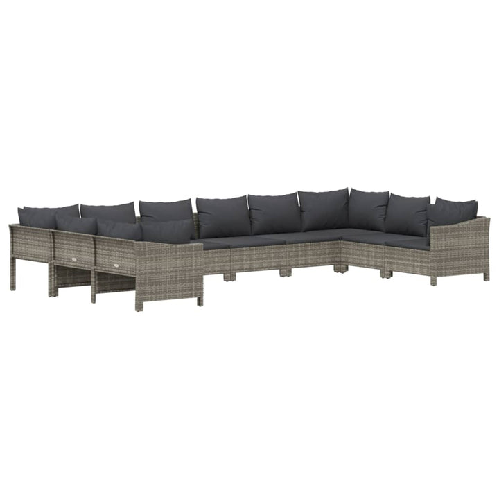 Set Mobilier De Grădină Cu Perne, 10 Piese, Gri, Poliratan