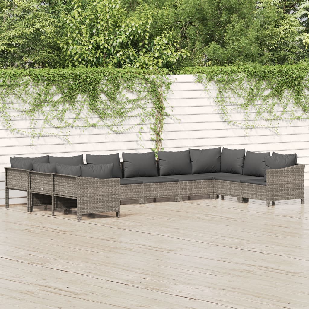 Set Mobilier De Grădină Cu Perne, 10 Piese, Gri, Poliratan