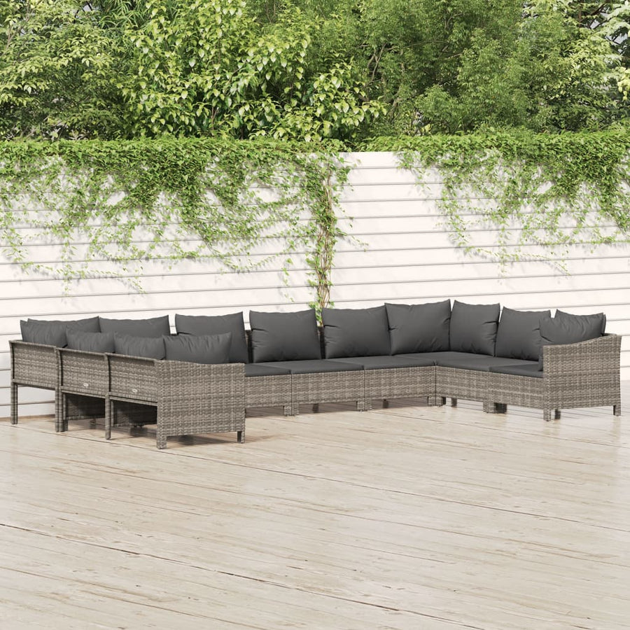 Set Mobilier De Grădină Cu Perne, 10 Piese, Gri, Poliratan