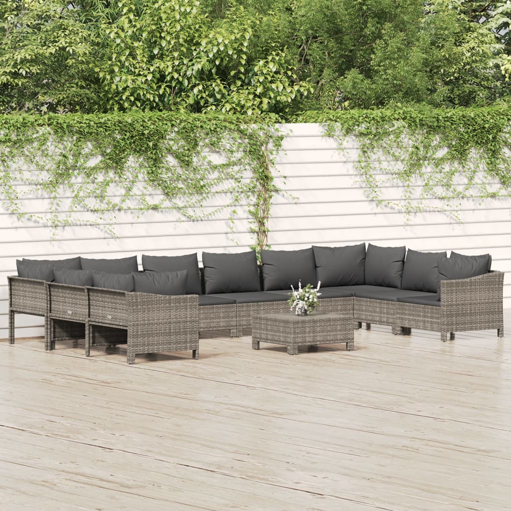Set Mobilier De Grădină Cu Perne, 10 Piese, Gri, Poliratan