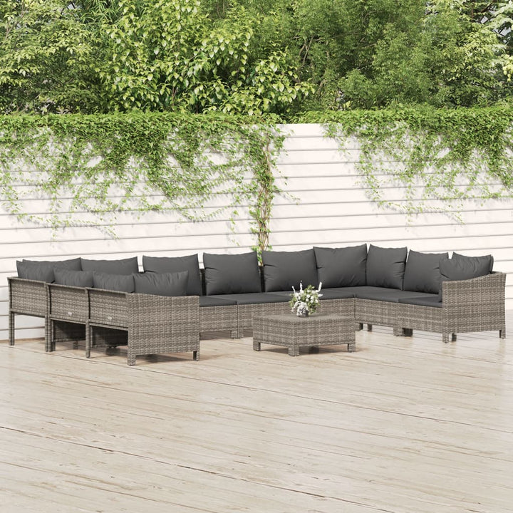 Set Mobilier De Grădină Cu Perne, 10 Piese, Gri, Poliratan
