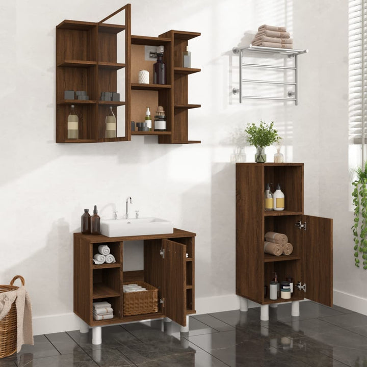 Set Mobilier De Baie, 3 Piese, , Lemn Prelucrat