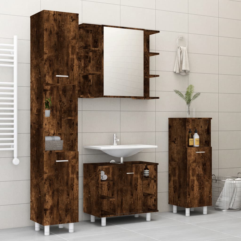 Set Mobilier De Baie, 4 Piese, , Lemn Prelucrat
