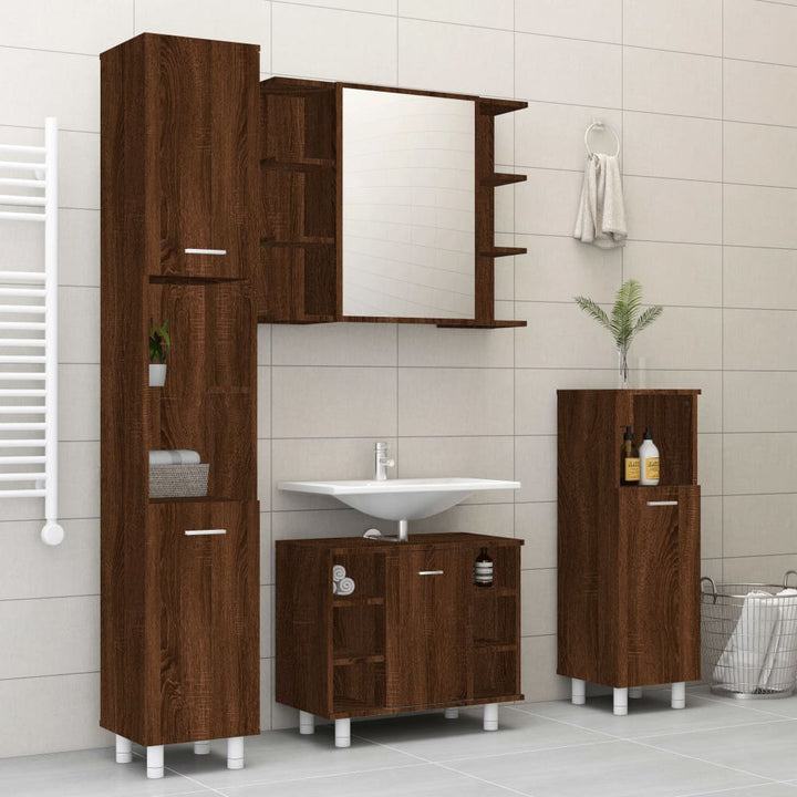 Set Mobilier De Baie, 4 Piese, , Lemn Prelucrat