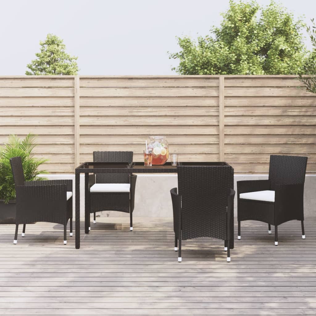 Set Mobilier De Grădină Cu Perne, 5 Piese, Negru, Poliratan