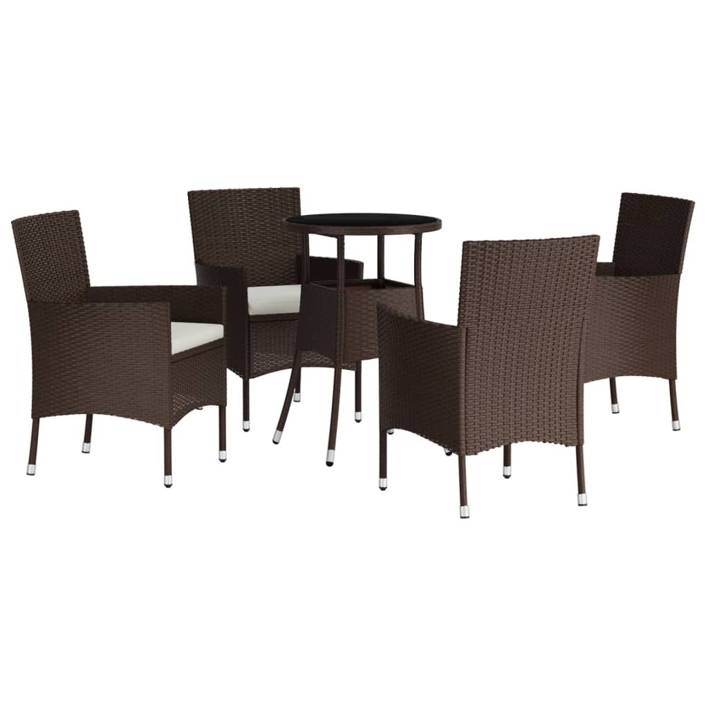 Set Bistro De Grădină, 5 Piese, Cu Perne, Maro, Poliratan
