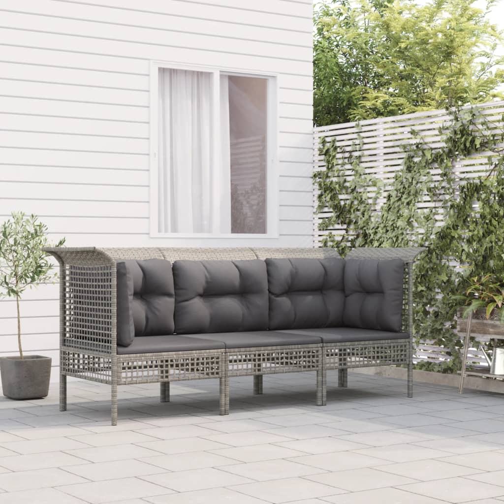 Set Mobilier De Grădină Cu Perne, 4 Piese, Gri, Poliratan