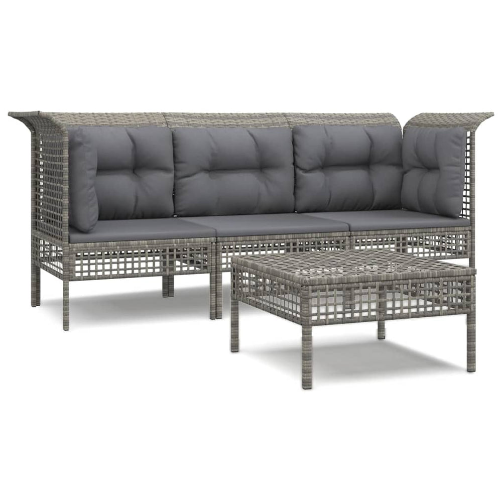 Set Mobilier De Grădină Cu Perne, 4 Piese, Gri, Poliratan