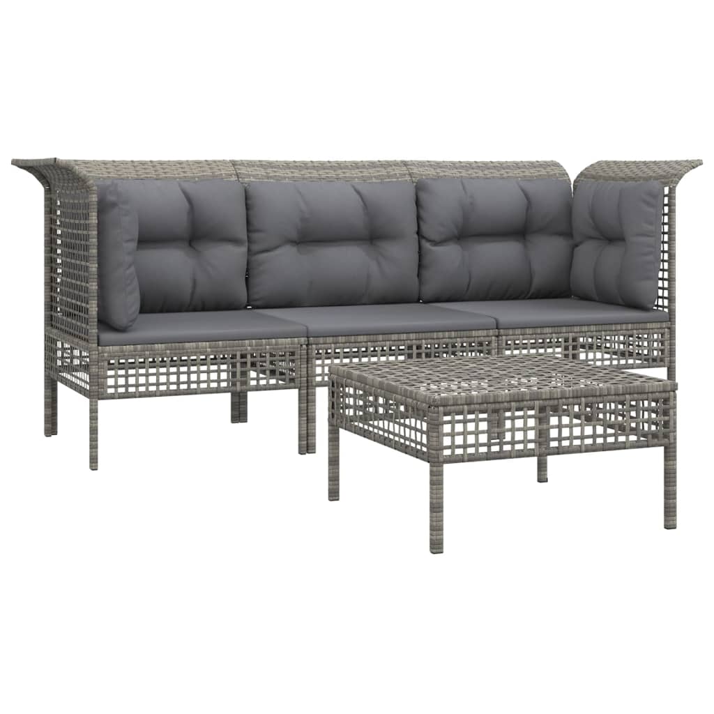 Set Mobilier De Grădină Cu Perne, 4 Piese, Gri, Poliratan