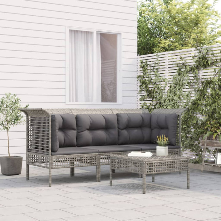 Set Mobilier De Grădină Cu Perne, 4 Piese, Gri, Poliratan