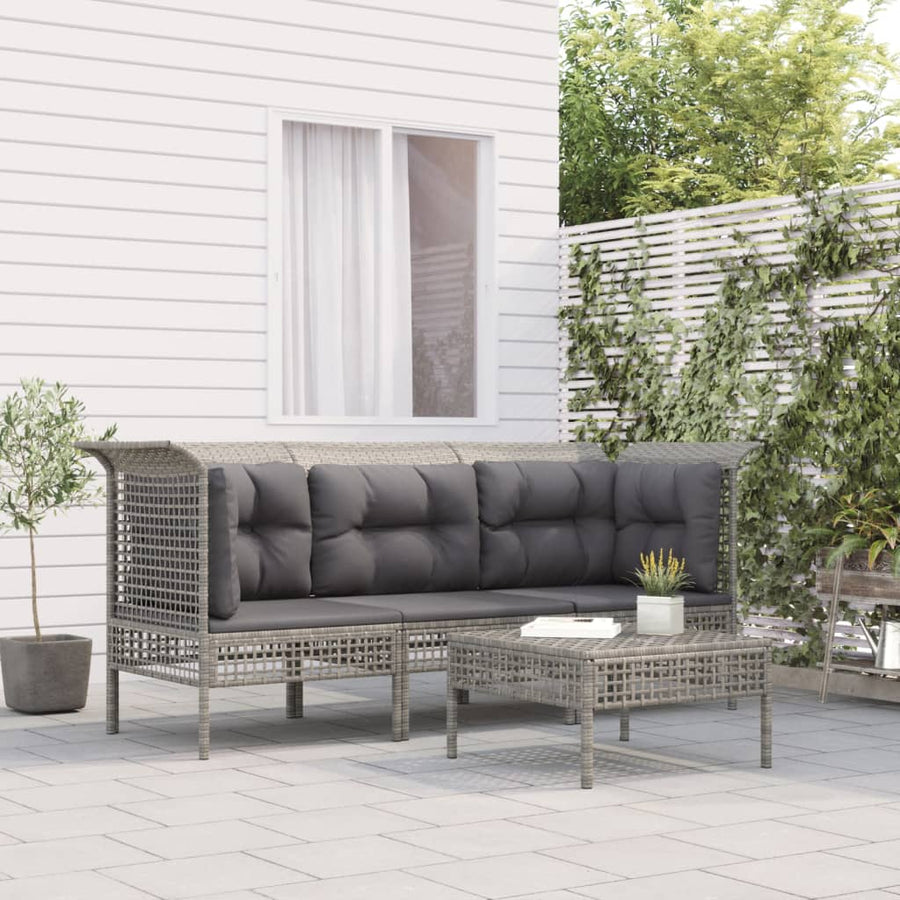 Set Mobilier De Grădină Cu Perne, 4 Piese, Gri, Poliratan