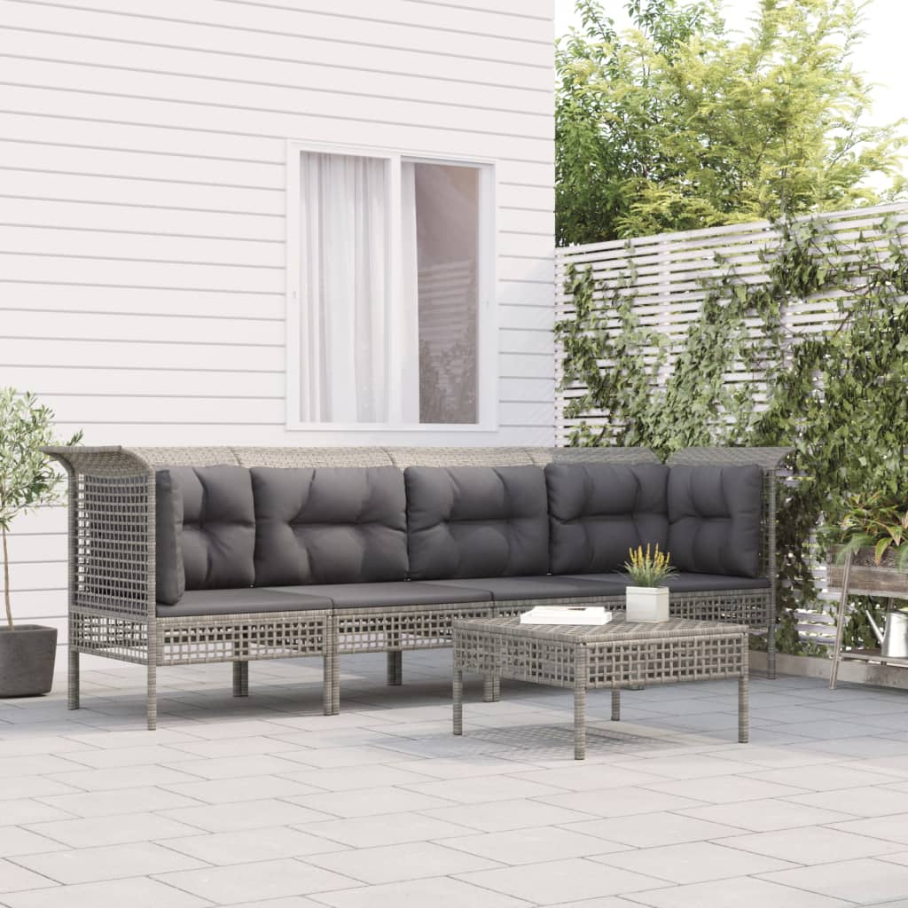 Set Mobilier De Grădină Cu Perne, 4 Piese, Gri, Poliratan