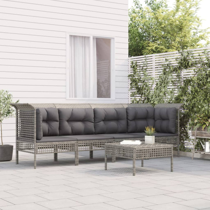Set Mobilier De Grădină Cu Perne, 4 Piese, Gri, Poliratan