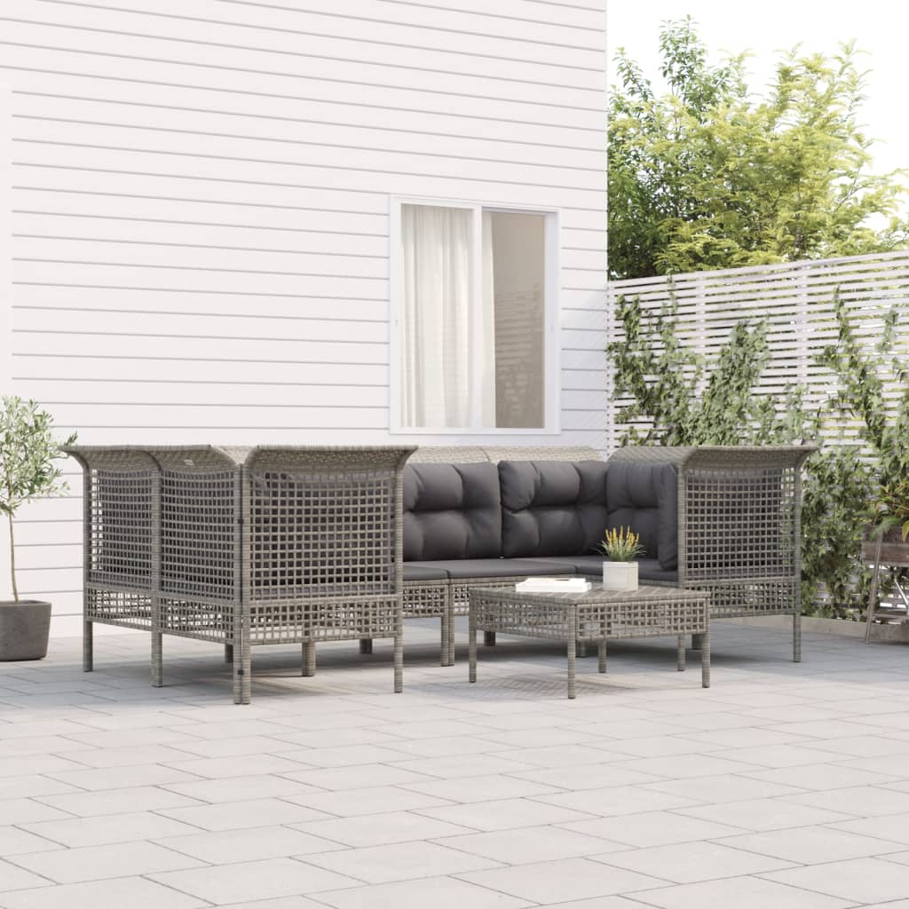 Set Mobilier De Grădină Cu Perne, 9 Piese, Gri, Poliratan