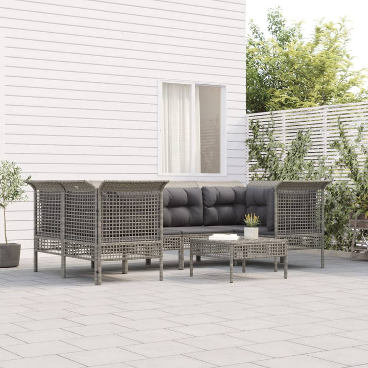 Set Mobilier De Grădină Cu Perne, 9 Piese, Gri, Poliratan