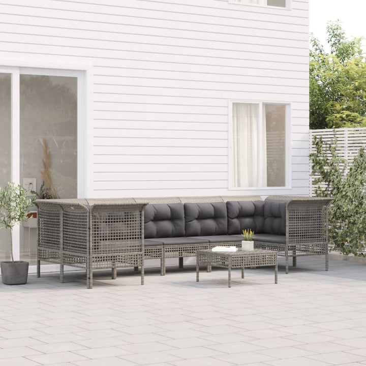 Set Mobilier De Grădină Cu Perne, 9 Piese, Gri, Poliratan