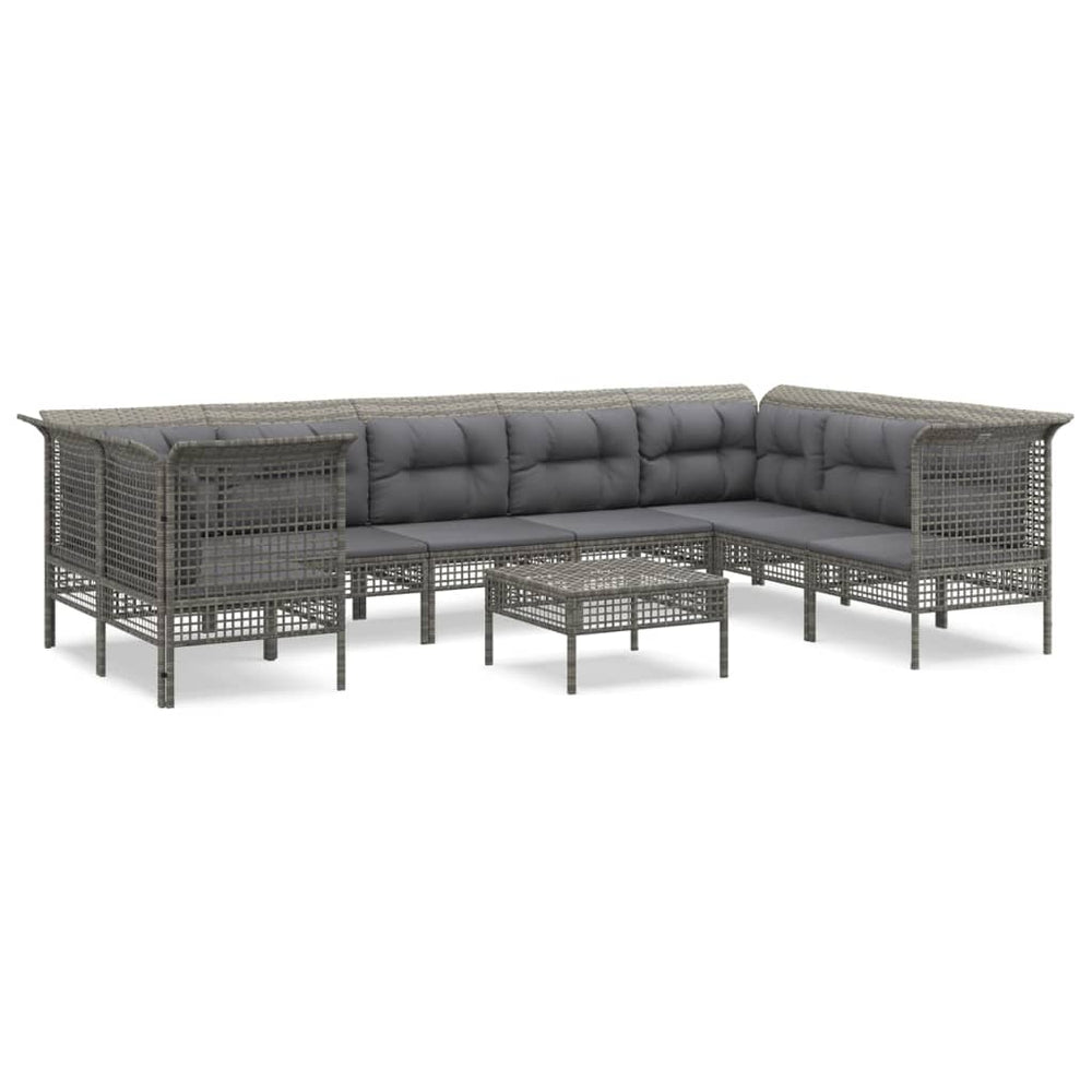 Set Mobilier De Grădină Cu Perne, 9 Piese, Gri, Poliratan
