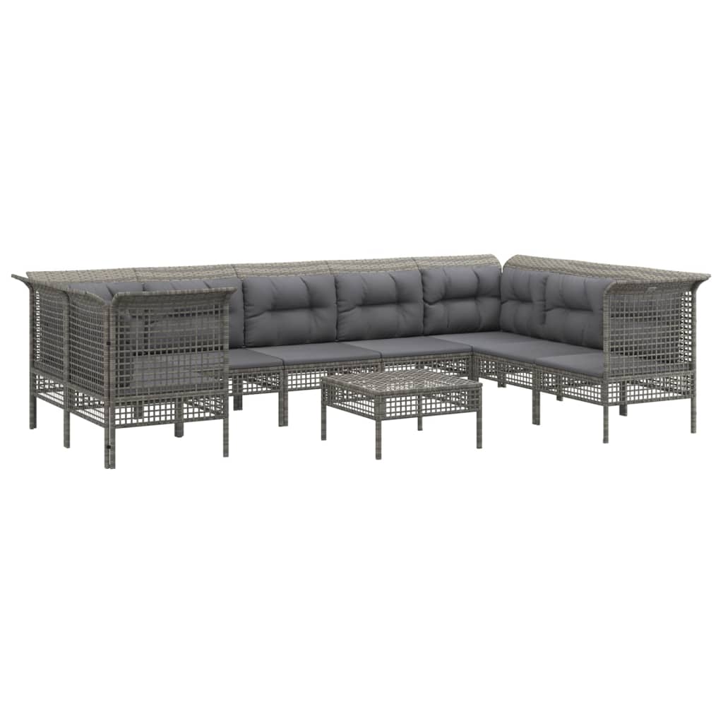 Set Mobilier De Grădină Cu Perne, 9 Piese, Gri, Poliratan