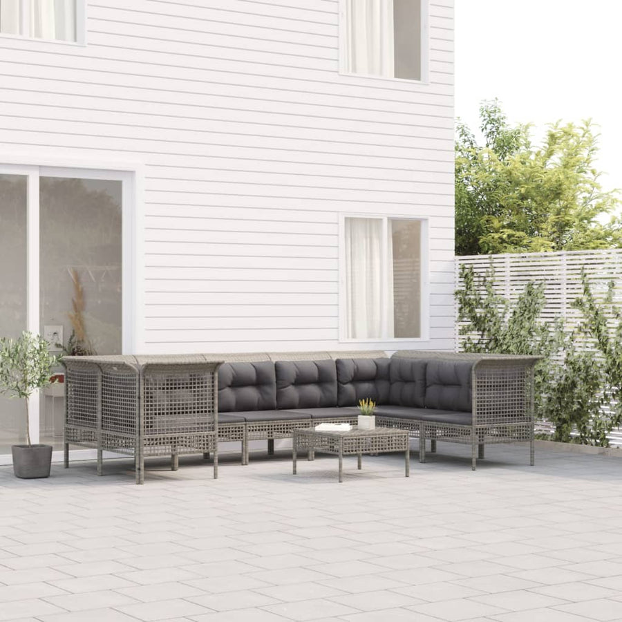 Set Mobilier De Grădină Cu Perne, 9 Piese, Gri, Poliratan