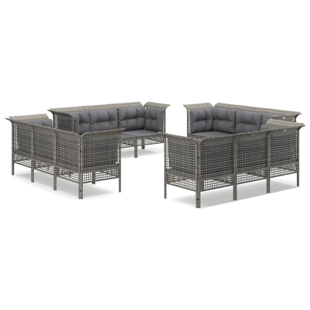 Set Mobilier De Grădină Cu Perne, 12 Piese, Gri, Poliratan