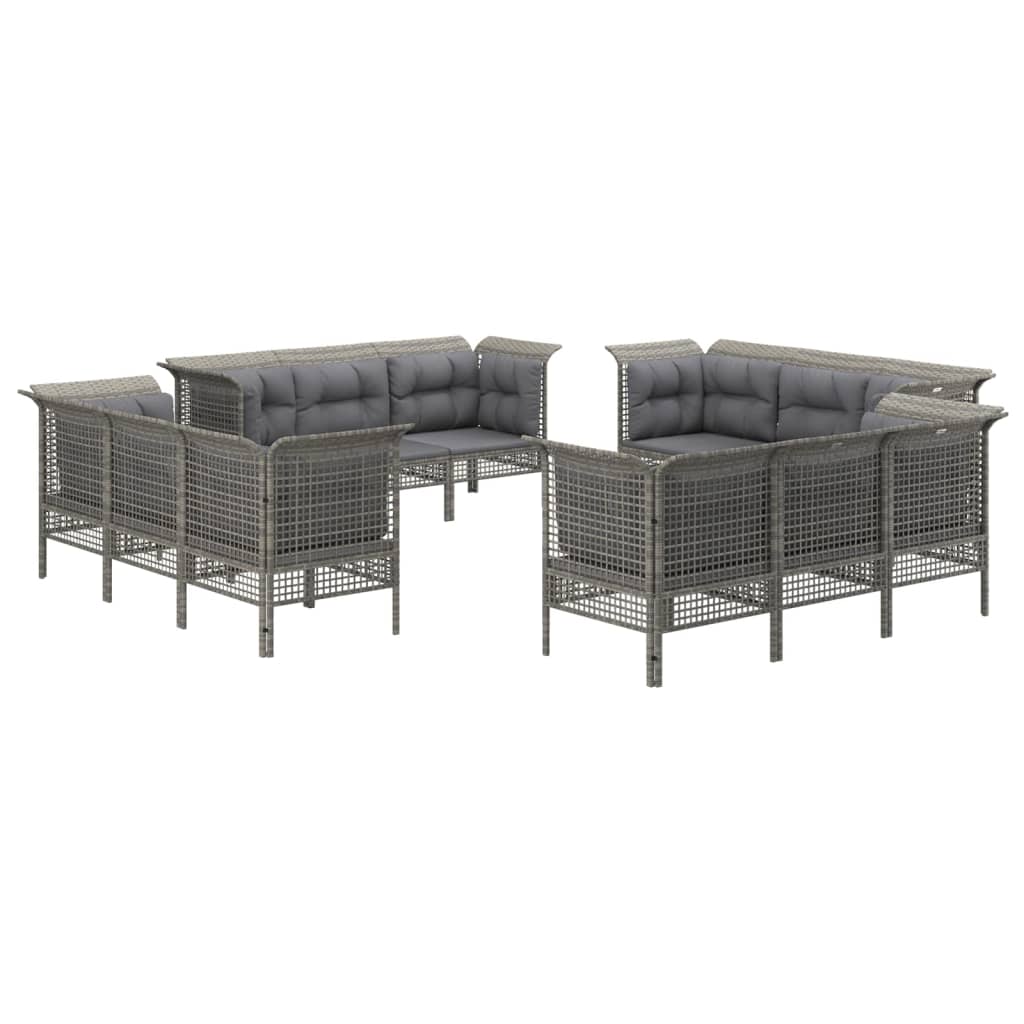 Set Mobilier De Grădină Cu Perne, 12 Piese, Gri, Poliratan