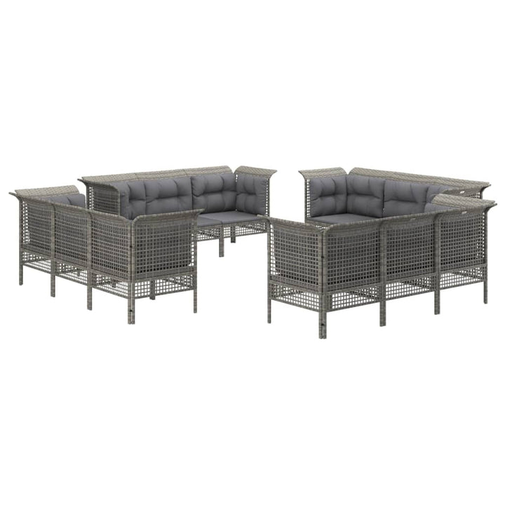 Set Mobilier De Grădină Cu Perne, 12 Piese, Gri, Poliratan