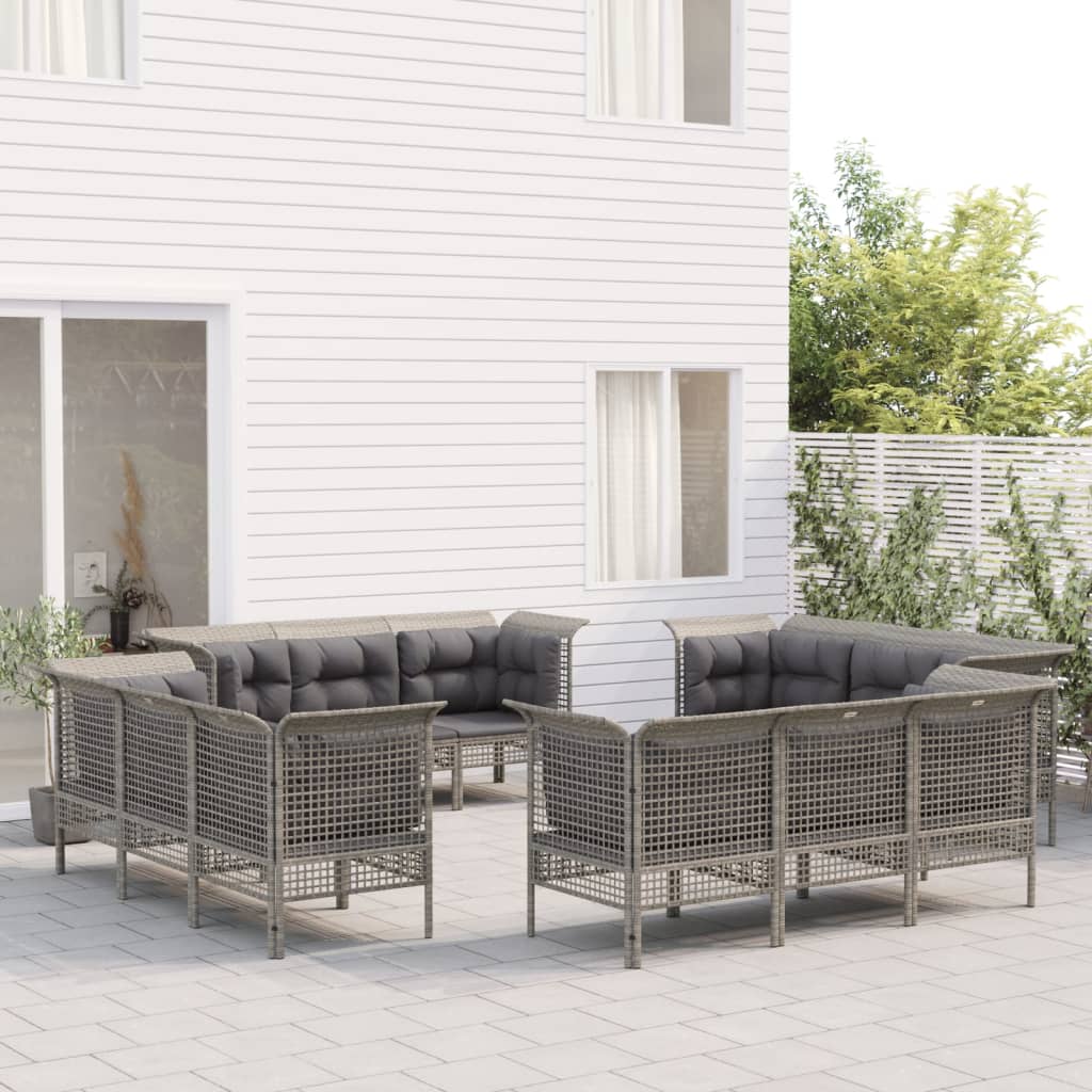 Set Mobilier De Grădină Cu Perne, 12 Piese, Gri, Poliratan