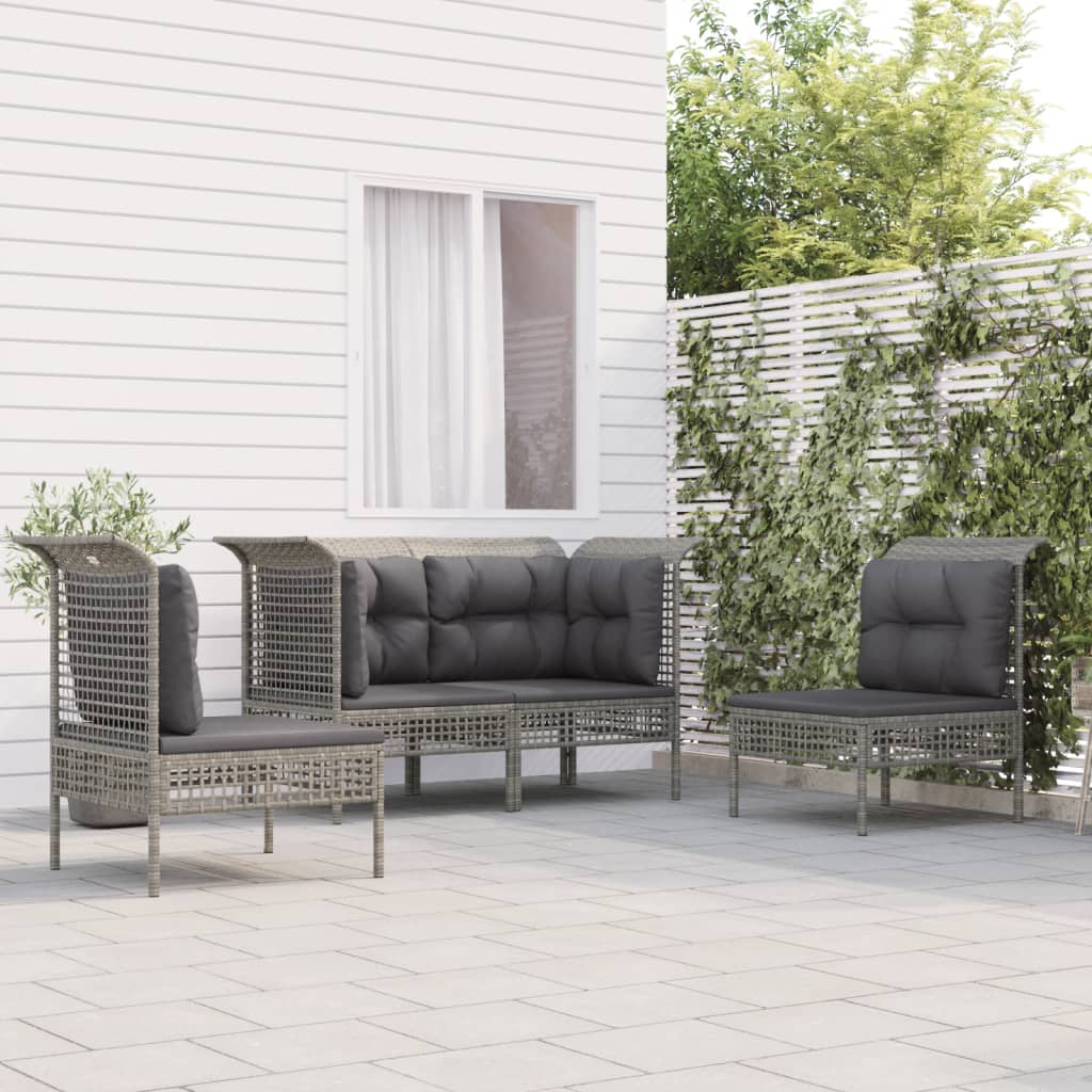 Set Mobilier De Grădină Cu Perne, 5 Piese, Gri, Poliratan