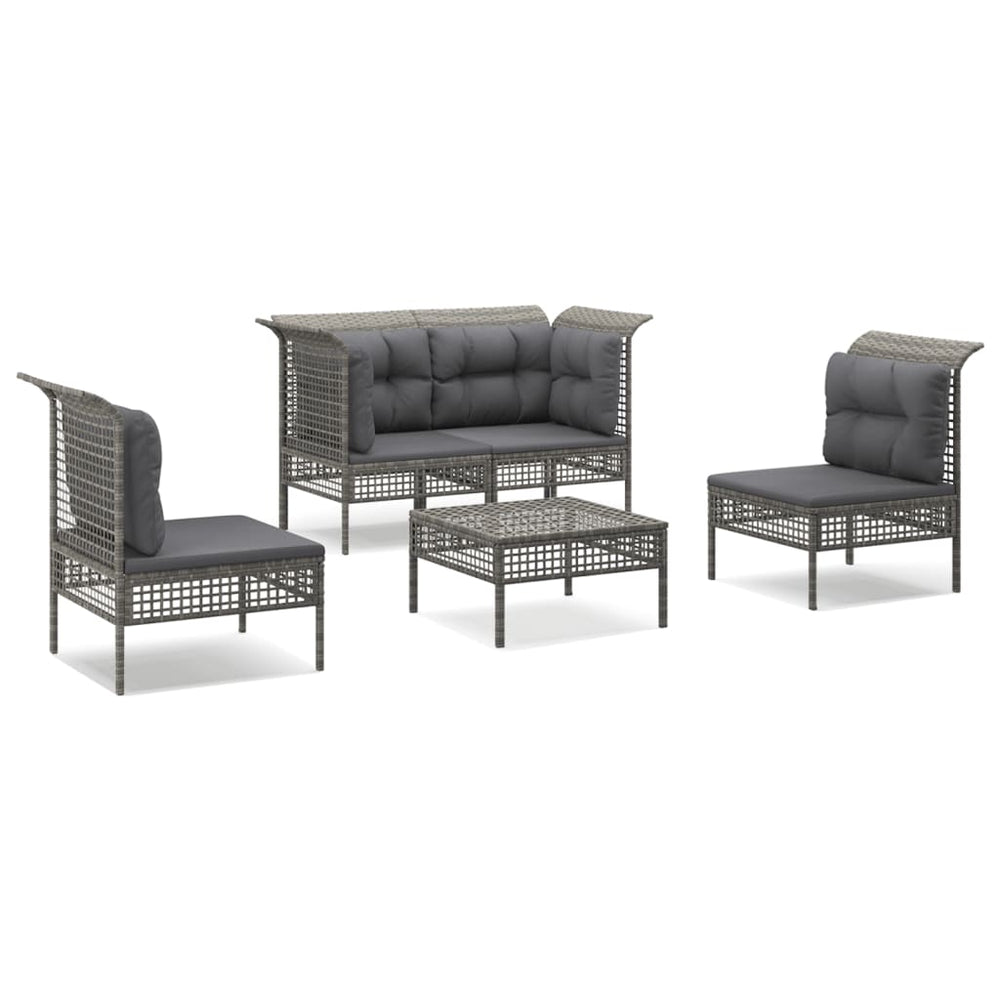 Set Mobilier De Grădină Cu Perne, 5 Piese, Gri, Poliratan