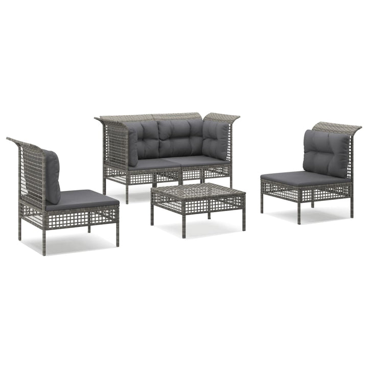 Set Mobilier De Grădină Cu Perne, 5 Piese, Gri, Poliratan