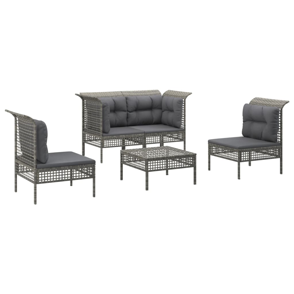 Set Mobilier De Grădină Cu Perne, 5 Piese, Gri, Poliratan