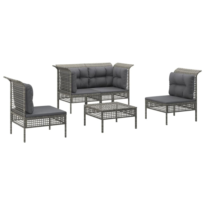 Set Mobilier De Grădină Cu Perne, 5 Piese, Gri, Poliratan