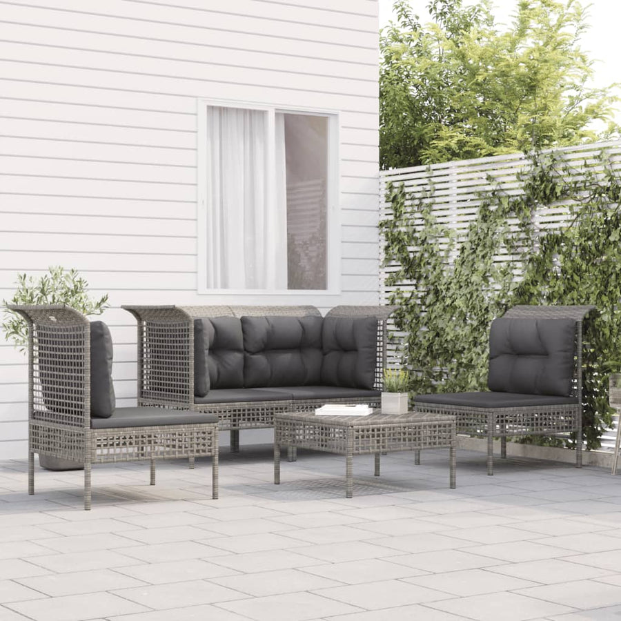 Set Mobilier De Grădină Cu Perne, 5 Piese, Gri, Poliratan