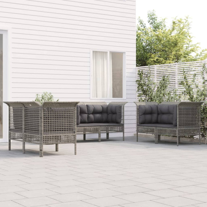 Set Mobilier De Grădină Cu Perne, 8 Piese, Gri, Poliratan