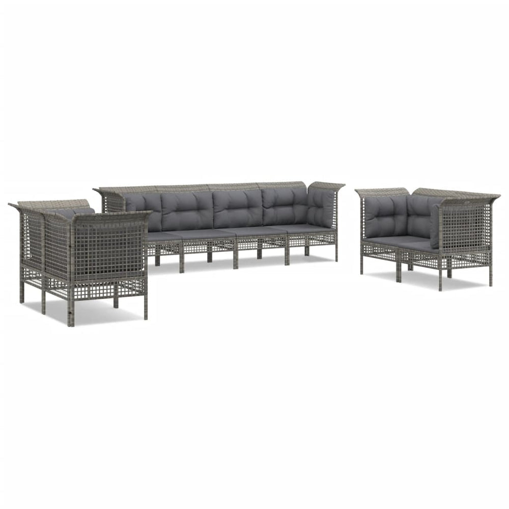 Set Mobilier De Grădină Cu Perne, 8 Piese, Gri, Poliratan