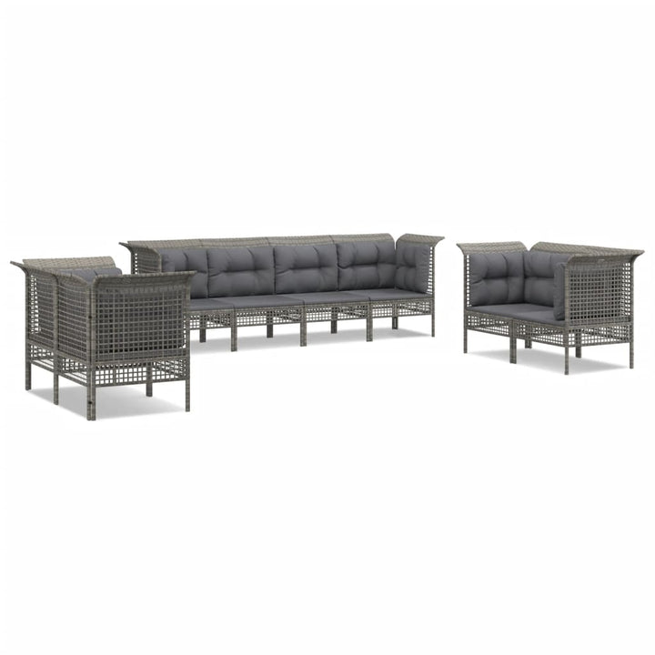 Set Mobilier De Grădină Cu Perne, 8 Piese, Gri, Poliratan