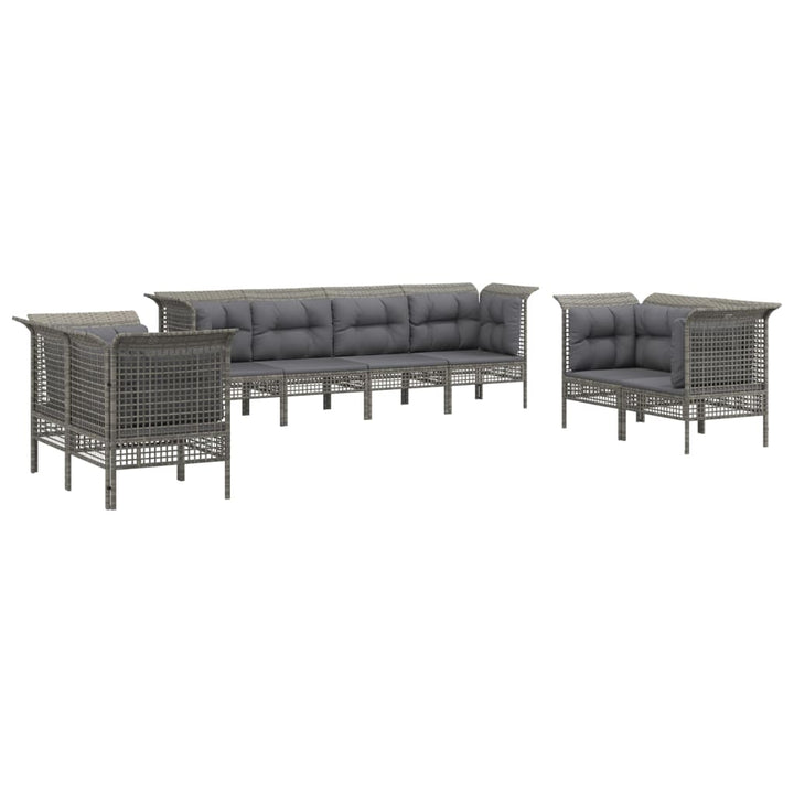 Set Mobilier De Grădină Cu Perne, 8 Piese, Gri, Poliratan