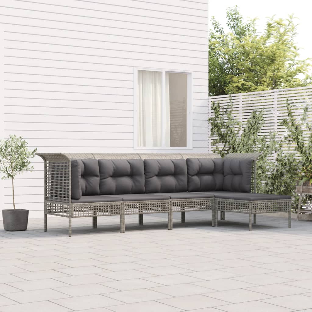 Set Mobilier De Grădină Cu Perne, 6 Piese, Gri, Poliratan