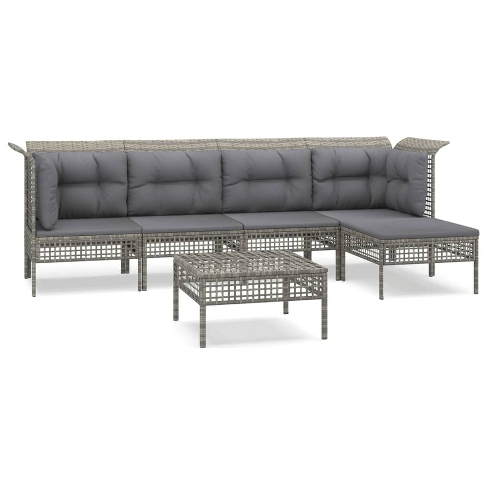 Set Mobilier De Grădină Cu Perne, 6 Piese, Gri, Poliratan