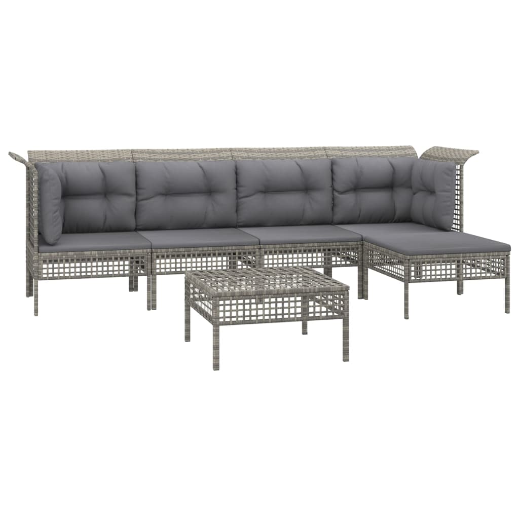 Set Mobilier De Grădină Cu Perne, 6 Piese, Gri, Poliratan