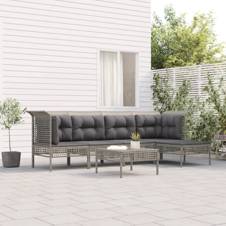 Set Mobilier De Grădină Cu Perne, 6 Piese, Gri, Poliratan