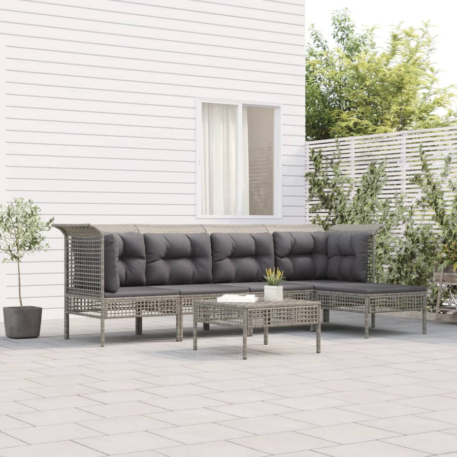 Set Mobilier De Grădină Cu Perne, 6 Piese, Gri, Poliratan