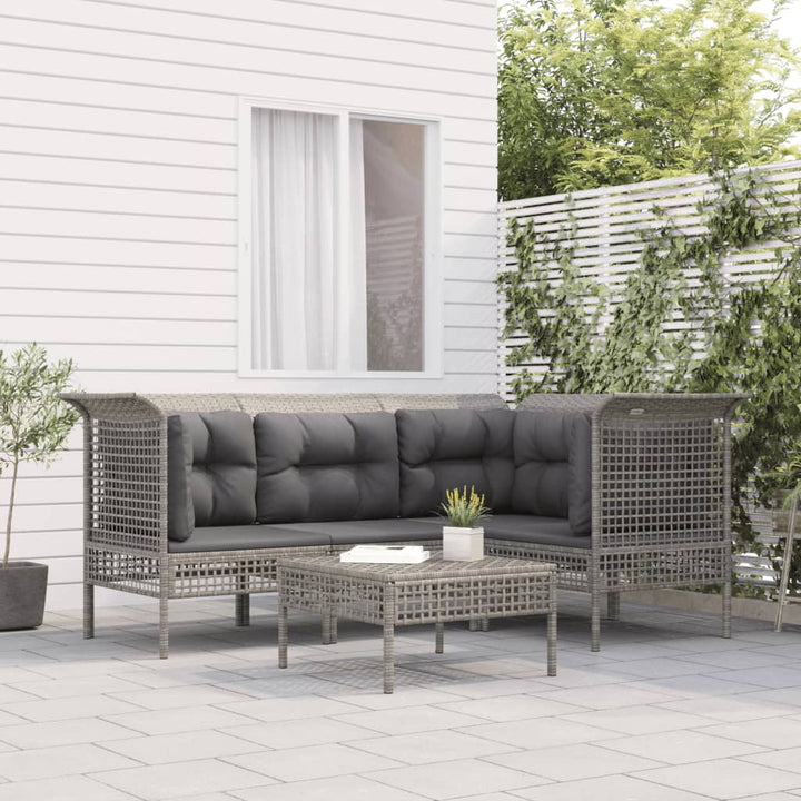 Set Mobilier De Grădină Cu Perne, 6 Piese, Gri, Poliratan
