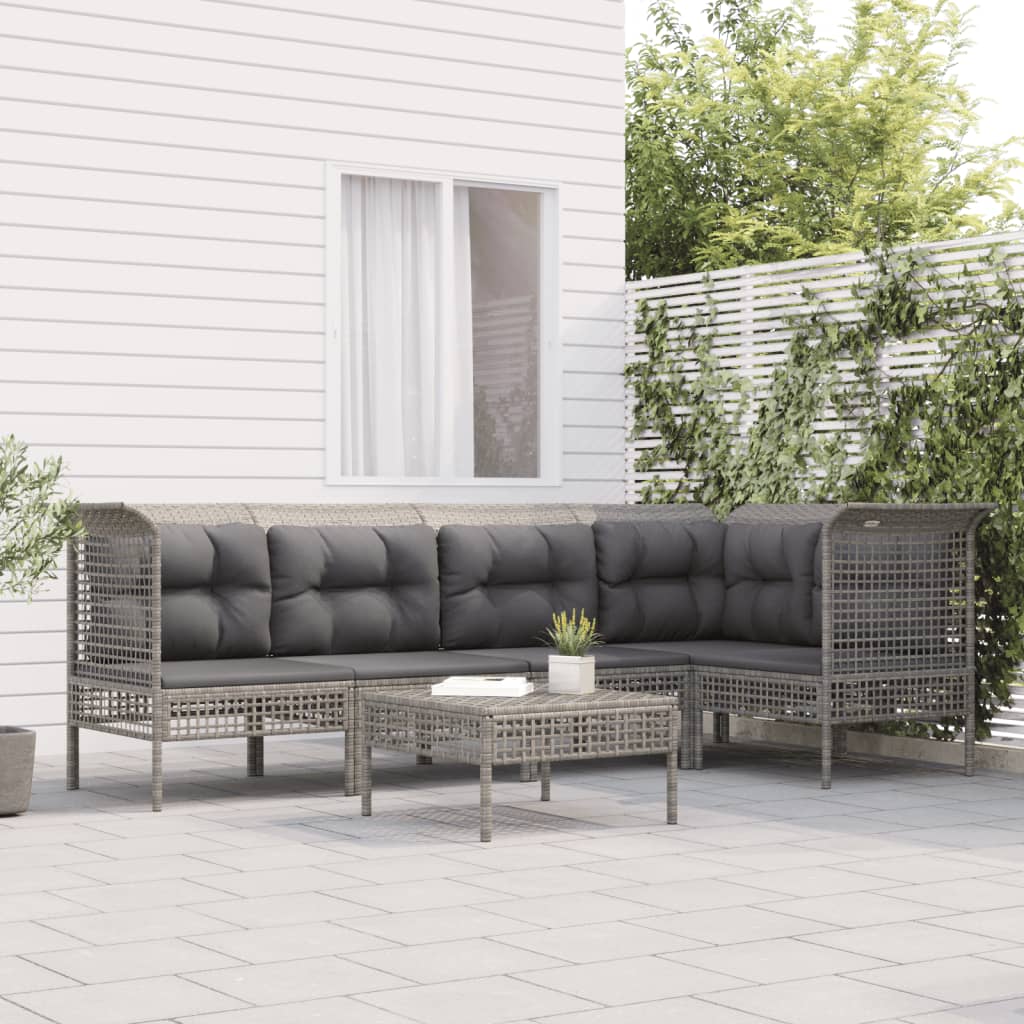 Set Mobilier De Grădină Cu Perne, 6 Piese, Gri, Poliratan