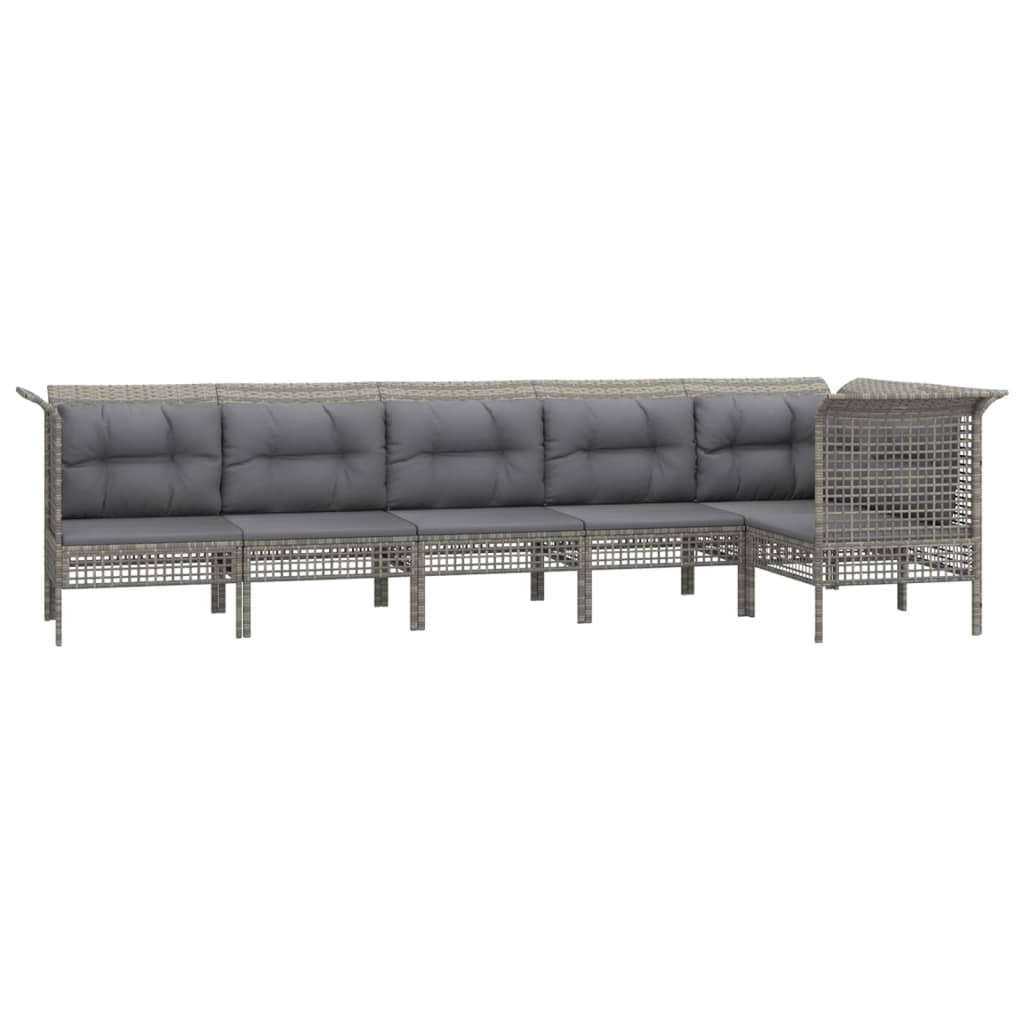 Set Mobilier De Grădină Cu Perne, 6 Piese, Gri, Poliratan