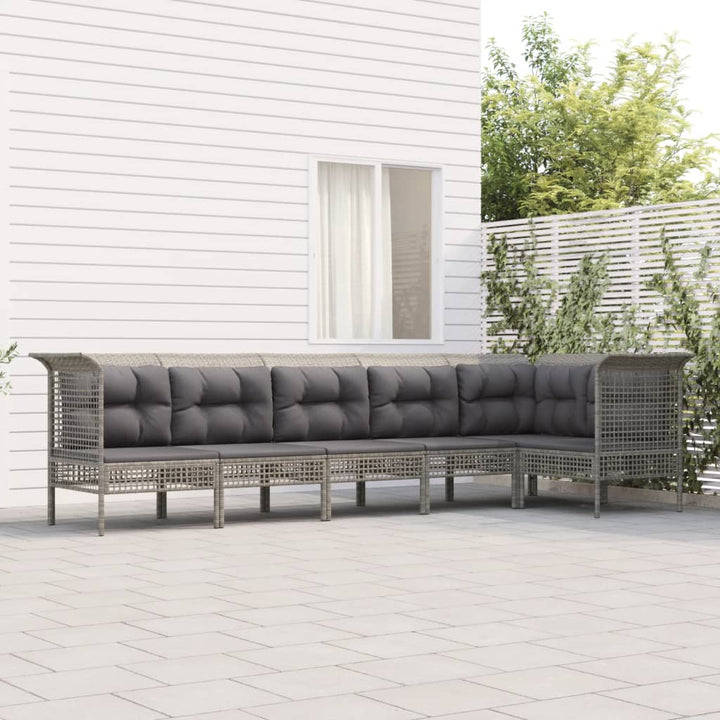 Set Mobilier De Grădină Cu Perne, 6 Piese, Gri, Poliratan