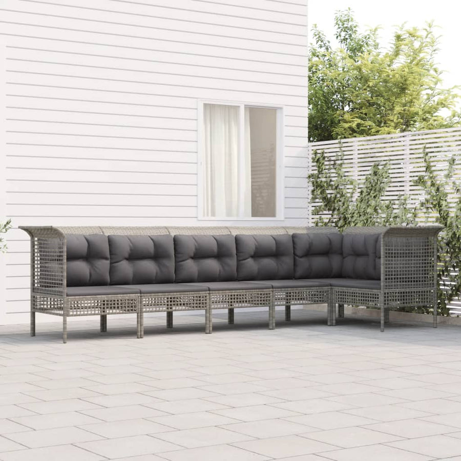 Set Mobilier De Grădină Cu Perne, 6 Piese, Gri, Poliratan