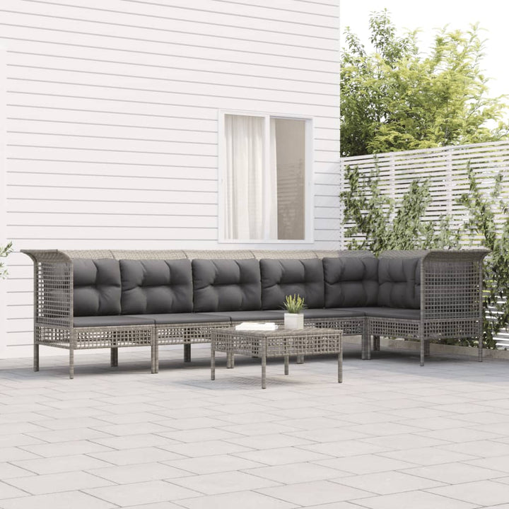 Set Mobilier De Grădină Cu Perne, 6 Piese, Gri, Poliratan